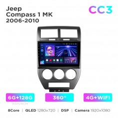 Штатна магнітола Teyes CC3 6+128 Gb 360° Jeep Compass 1 MK 2006-2010 10"