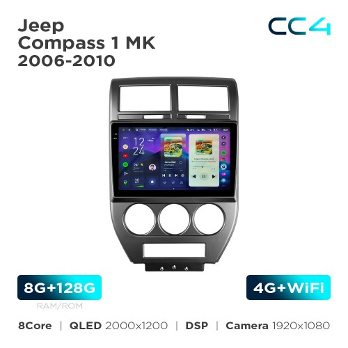 Штатна магнітола Teyes CC4 2k 8+128 Gb Jeep Compass 1 MK 2006-2010 10"