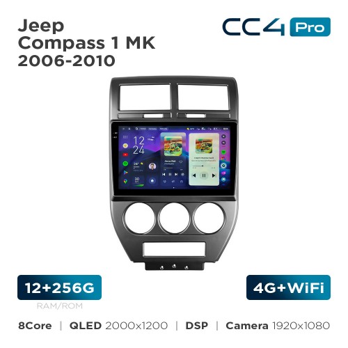 Штатна магнітола Teyes CC4 Pro 2k 12+256 Gb Jeep Compass 1 MK 2006-2010 10"