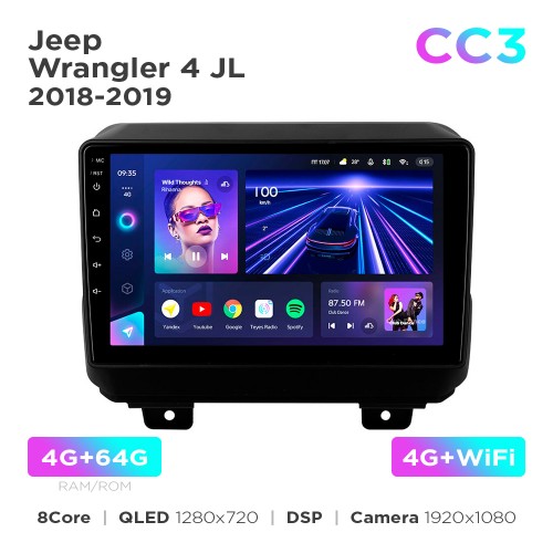 Штатная магнитола Teyes CC3 4+64 Gb Jeep Wrangler 4 JL 2018-2019 9"