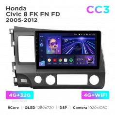 Штатна магнітола Teyes CC3 4+32 Gb Honda Civic 8 FK FN FD 2005-2012 10"