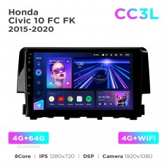 Штатна магнітола Teyes CC3L 4+64 Gb Honda Civic 10 FC FK 2015-2020 9"
