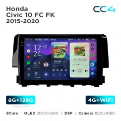 Штатна магнітола Teyes CC4 2k 8+128 Gb Honda Civic 10 FC FK 2015-2020 9"