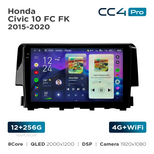 Штатна магнітола Teyes CC4 Pro 2k 12+256 Gb Honda Civic 10 FC FK 2015-2020 9"