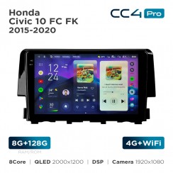 Штатна магнітола Teyes CC4 Pro 2k 8+128 Gb Honda Civic 10 FC FK 2015-2020 9"