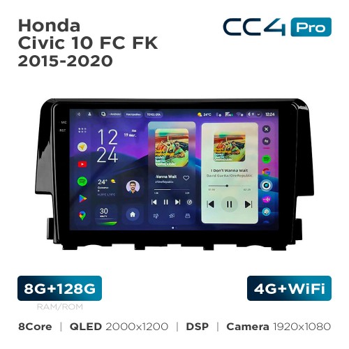 Штатна магнітола Teyes CC4 Pro 2k 8+128 Gb Honda Civic 10 FC FK 2015-2020 9"