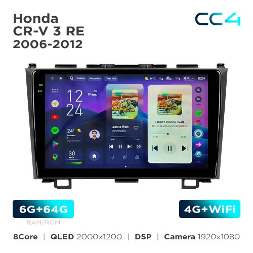Штатная магнитола Teyes CC4 2k 6+64 Gb Honda CR-V 3 RE 2006-2012 9"