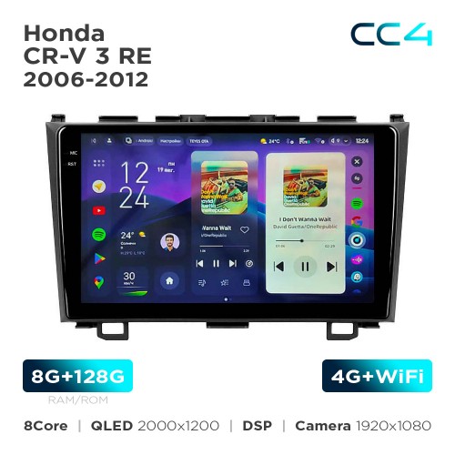 Штатная магнитола Teyes CC4 2k 8+128 Gb Honda CR-V 3 RE 2006-2012 9"