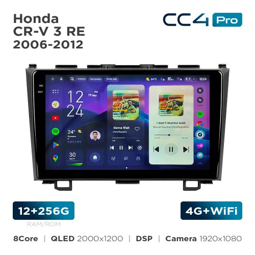 Штатная магнитола Teyes CC4 Pro 2k 12+256 Gb Honda CR-V 3 RE 2006-2012 9"