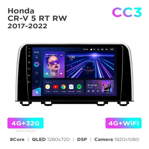 Штатная магнитола Teyes CC3 4+32 Gb Honda CR-V 5 RT RW 2017-2022 9"