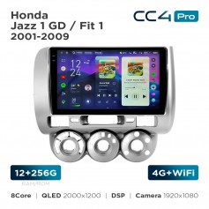 Штатна магнітола Teyes CC4 Pro 2k 12+256 Gb Honda Jazz 1 GD / Fit 1 2001-2009 9"