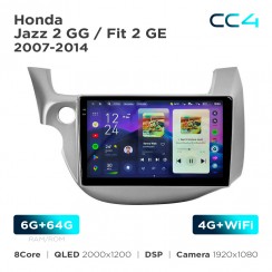 Штатна магнітола Teyes CC4 2k 6+64 Gb Honda Jazz 2 GG / Fit 2 GE 2007-2014 10"