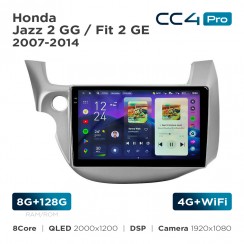 Штатная магнитола Teyes CC4 Pro 2k 8+128 Gb Honda Jazz 2 GG / Fit 2 GE 2007-2014 10"