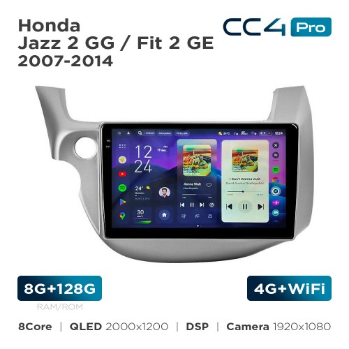 Штатна магнітола Teyes CC4 Pro 2k 8+128 Gb Honda Jazz 2 GG / Fit 2 GE 2007-2014 10"