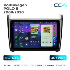 Штатная магнитола Teyes CC4 2k 6+64 Gb Volkswagen POLO 5 2008-2020 (F1) 9"
