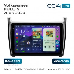 Штатная магнитола Teyes CC4 Pro 2k 8+128 Gb Volkswagen POLO 5 2008-2020 (F1) 9"