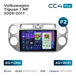 Штатная магнитола Teyes CC4 Pro 2k 8+128 Gb Volkswagen Tiguan 1 NF 2006-2017 (F2) 9"