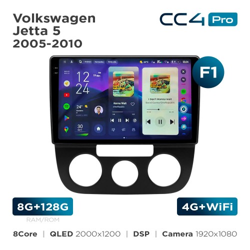 Штатная магнитола Teyes CC4 Pro 2k 8+128 Gb Volkswagen Jetta 5 2005-2010 (F1) 10"