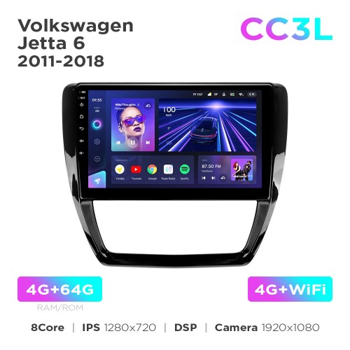 Штатная магнитола Teyes CC3L 4+64 Gb Volkswagen Jetta 6 2011-2018 10"