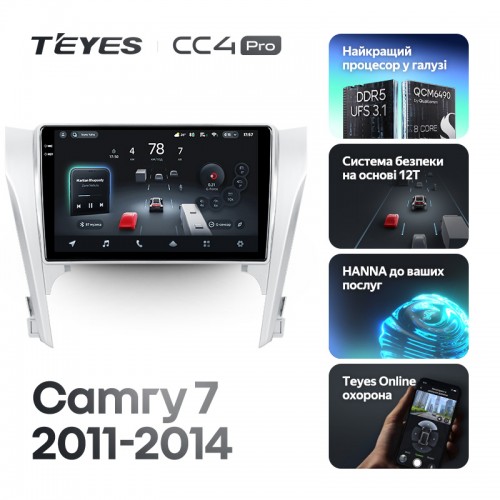 Штатная магнитола Teyes CC4 Pro 2k 12+256 Gb Toyota Camry 7 XV 50 55 2011-2014 (B) 10"