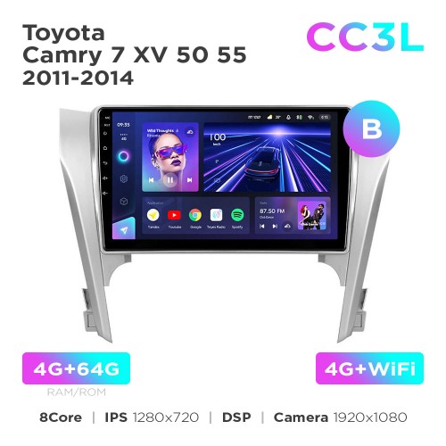 Штатная магнитола Teyes CC3L 4+64 Gb Toyota Camry 7 XV 50 55 2011-2014 (B) 10"