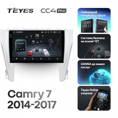 Штатная магнитола Teyes CC4 Pro 2k 12+256 Gb Toyota Camry 7 XV 50 55 2014-2017 (A) 10"