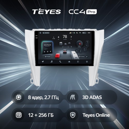 Штатная магнитола Teyes CC4 Pro 2k 12+256 Gb Toyota Camry 7 XV 50 55 2014-2017 (A) 10"