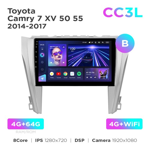 Штатная магнитола Teyes CC3L 4+64 Gb Toyota Camry 7 XV 50 55 2014-2017 (B) 10"