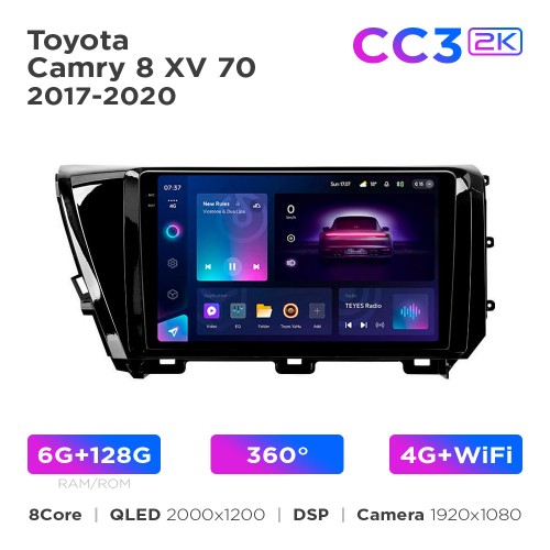 Штатна магнітола Teyes CC3 2k 6+128 Gb 360° Toyota Camry 8 XV 70 2017-2020 10"