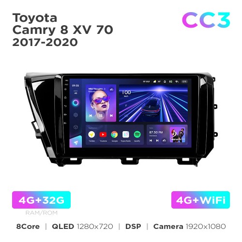 Штатна магнітола Teyes CC3 4+32 Gb Toyota Camry 8 XV 70 2017-2020 10"