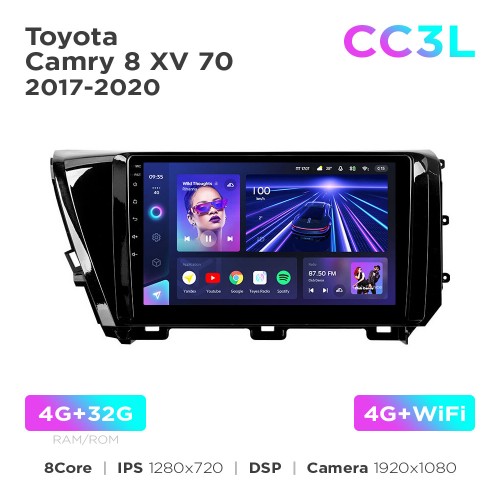 Штатна магнітола Teyes CC3L 4+32 Gb Toyota Camry 8 XV 70 2017-2020 10"