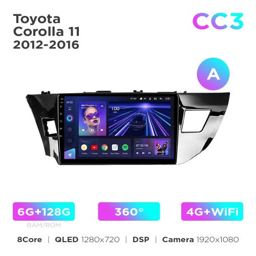 Штатна магнітола Teyes CC3 6+128 Gb 360° Toyota Corolla 11 2012-2016 (A) 10"