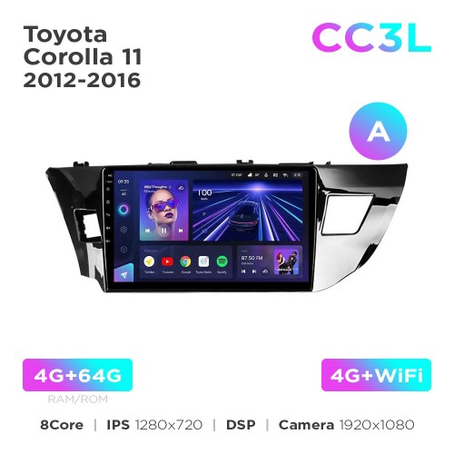 Штатная магнитола Teyes CC3L 4+64 Gb Toyota Corolla 11 2012-2016 (A) 10"