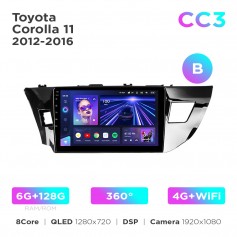 Штатная магнитола Teyes CC3 6+128 Gb 360° Toyota Corolla 11 2012-2016 (B) 10"