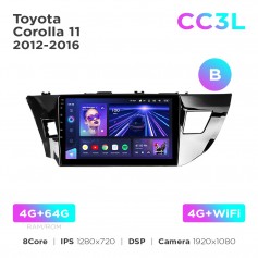 Штатная магнитола Teyes CC3L 4+64 Gb Toyota Corolla 11 2012-2016 (B) 10"