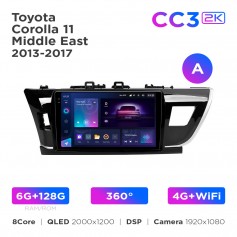 Штатная магнитола Teyes CC3 2k 6+128 Gb 360° Toyota Corolla 11 Middle East 2013-2017 (A) 10"