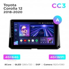 Штатная магнитола Teyes CC3 4+64 Gb Toyota Corolla 12 (1 Din) 2018-2020 (A) 10"