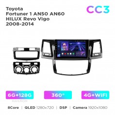 Штатна магнітола Teyes CC3 6+128 Gb 360° Toyota Fortuner 1 AN50 AN60 HILUX Revo Vigo 2008-2014 9"