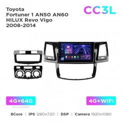 Штатная магнитола Teyes CC3L 4+64 Gb Toyota Fortuner 1 AN50 AN60 HILUX Revo Vigo 2008-2014 (F1) 9"