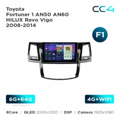 Штатная магнитола Teyes CC4 2k 6+64 Gb Toyota Fortuner 1 AN50 AN60 HILUX Revo Vigo 2008-2014 (F1) 9"