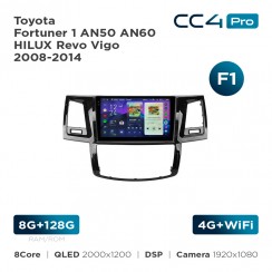 Штатная магнитола Teyes CC4 Pro 2k 8+128 Gb Toyota Fortuner 1 AN50 AN60 HILUX Revo Vigo 2008-2014 (F1) 9"