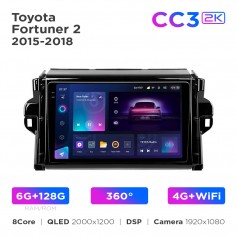 Штатна магнітола Teyes CC3 2k 6+128 Gb 360° Toyota Fortuner 2 2015-2018 9"