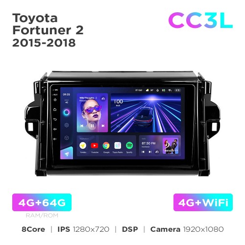 Штатная магнитола Teyes CC3L 4+64 Gb Toyota Fortuner 2 2015-2018 9"