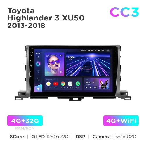 Штатна магнітола Teyes CC3 4+32 Gb Toyota Highlander 3 XU50 2013-2018 10"