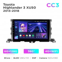 Штатна магнітола Teyes CC3 6+128 Gb 360° Toyota Highlander 3 XU50 2013-2018 10"