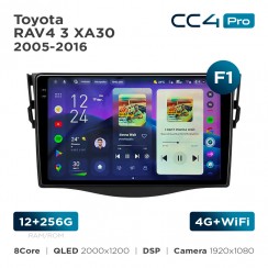 Штатная магнитола Teyes CC4 Pro 2k 12+256 Gb Toyota RAV4 3 XA30 2005-2016 (F1) 9"