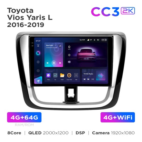 Штатная магнитола Teyes CC3 2k 4+64 Gb Toyota Vios Yaris L 2016-2019 10"