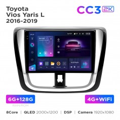 Штатная магнитола Teyes CC3 2k 6+128 Gb Toyota Vios Yaris L 2016-2019 10"