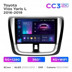 Штатная магнитола Teyes CC3 2k 6+128 Gb 360° Toyota Vios Yaris L 2016-2019 10"