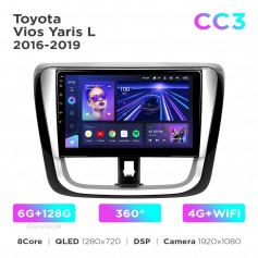 Штатна магнітола Teyes CC3 6+128 Gb 360° Toyota Vios Yaris L 2016-2019 10"